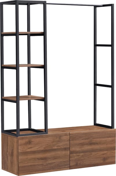 Kledingrek Egmating met lades 180x120x40 cm zwart en walnootkleurig [en.casa]