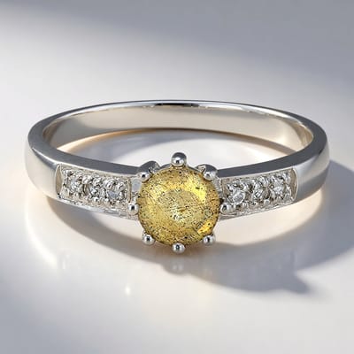 Cavill - Zilveren Ring - 925 Sterling Zilver - 0,4 ct Ronde Spectroliet uit Roemenië - 6 Witte Topaas Pavé - Moderne Elegante Damesring