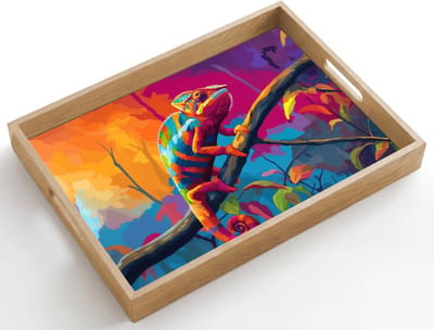 Dienblad hout 50x35 cm - Schootdienblad - Kameleon - Tak - Gestreept - Bladeren - Borrelplank rechthoek - Plateau dienbladen
