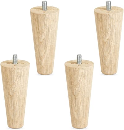 Set van 4 meubelpoten eiken ruw, H 100 mm / conisch Ø 45/25 mm met M8 draadstang van Sotech