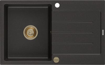Mexen Bruno granieten gootsteen 1-komor met afdruiprek 795 x 495 , zwart/goud metallic, gouden sifon - 6513791010-75-G
