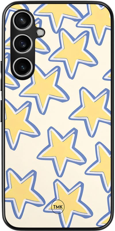 Hoesje geschikt voor Samsung Galaxy S23 FE - Retro stars geel - Geel - TPU case - Print - Hardcase zwart telefoonhoesje