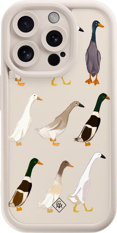 Casimoda® hoesje - Geschikt voor iPhone 15 Pro - Duck Life - Effen telefoonhoesje met lensbescherming - Siliconen/TPU - Backcover - Bruin/beige