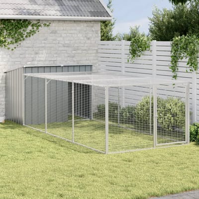 vidaXL - Hondenhok - met - ren - antraciet - 153x396x110 - cm - gegalvaniseerd - staal