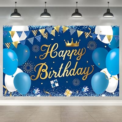 Dailygoods- Verjaardagsdecoraties Marineblauw - Gouden Banner - Achtergrond voor Verjaardagsfeestje - Polyester - 180 x 110 cm - Hoge Resolutie - Verjaardagsachtergrond