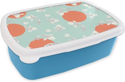 Broodtrommel Blauw - Lunchbox - Brooddoos - Patroon - Vis - Japan - Dier - 18x12x6 cm - Kinderen - Jongen