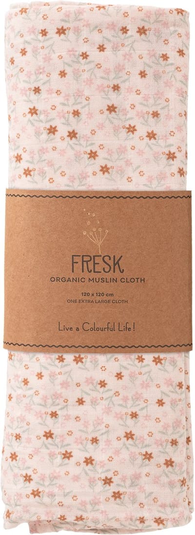 Fresk Hydrofiele Doek – 120 x 120 cm - Spuugdoekjes - Babyverzorging - 1 stuk - Ademend en Absorberend - Babyspullen - Roze - Garden Flowers