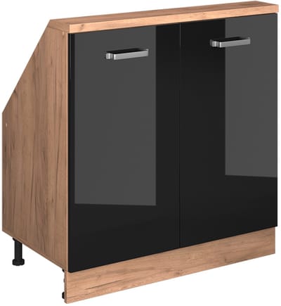 Vicco Rion Kast voor schuine wand – met 2 deuren Eiken hoogglans zwart/goud