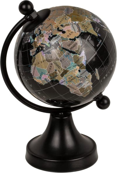 Famanu – Zwarte kunststof wereldbol, moderne compacte globe voor minimalistische bureaudecoratie