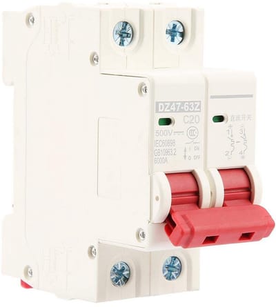 Miniatuur stroomonderbreker 2P 500V 20A fotovoltaïsche DC beveiliging tegen overbelasting en kortsluiting