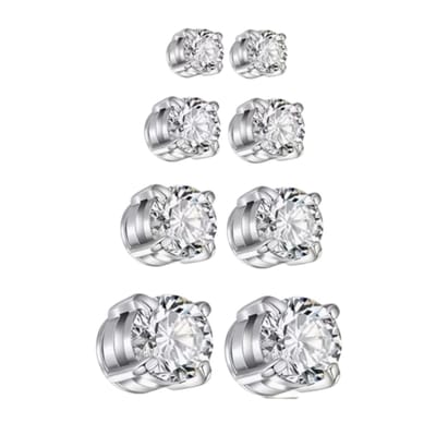 4 paar -magneet oorbellen- zilverkleur -Zirkonia- 5.6.7.8 mm- geen gaatje- Charme Bijoux