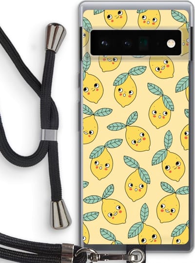 Case Company® - Hoesje met koord geschikt voor Google Pixel 6 Pro hoesje met Koord - Citroenen - Telefoonhoesje met Zwart Koord - Bescherming aan alle Kanten en Over de Schermrand