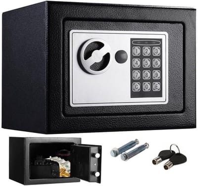 Borvat® - Elektronische kluis - Digitale codekluis - Beveiligde mini safe met cijferslot - Ideaal voor thuis of kantoor- met noodsleutel