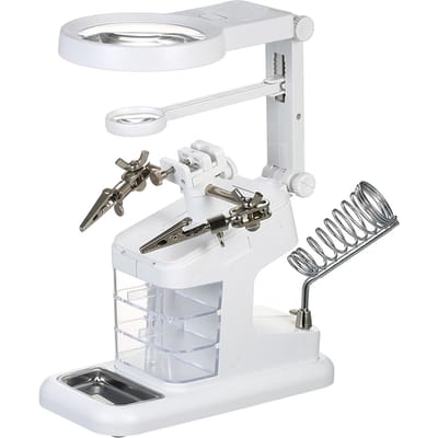 Loupe de soudage multifonctionnelle 3X/4.5X/25X, loupe de bureau à lumière LED, Port USB, support de soudage blanc