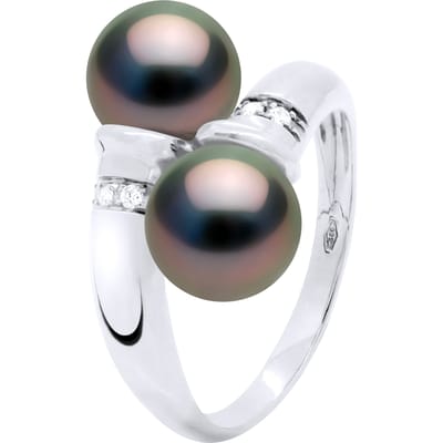 Ring Jij & Ik Diamanten 0,06 Cts 2 Echte Gecultiveerde Tahiti Parel Ronde 8-9 mm - Wit Goud