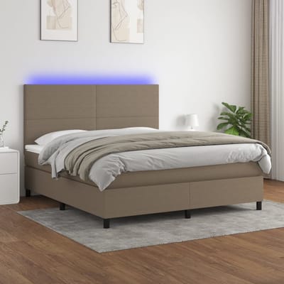 vidaXL - Boxspring - met - matras - en - LED - stof - taupe - 160x200 - cm