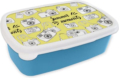 Broodtrommel Blauw - Lunchbox - Brooddoos - Camera - Zomer - Quotes - Patronen - 18x12x6 cm - Kinderen - Jongen