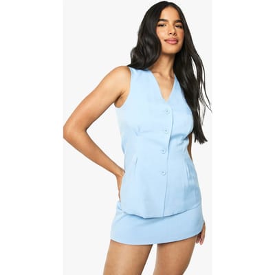 boohoo Dames Op maat gemaakte lange vest met ingetrokken taille | Blauw | Maat: 36