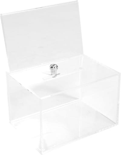Suggestiedoos - Donatiebox Brievenbus - Meningen Verzamelen - Met Slot - 16x11x10.3 cm - Transparant