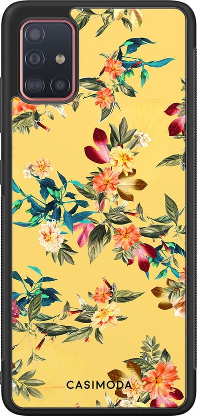 Casimoda® hoesje - Geschikt voor Samsung Galaxy A51 - Bloemen geel flowers - Zwart TPU Backcover - Bloemen - Geel
