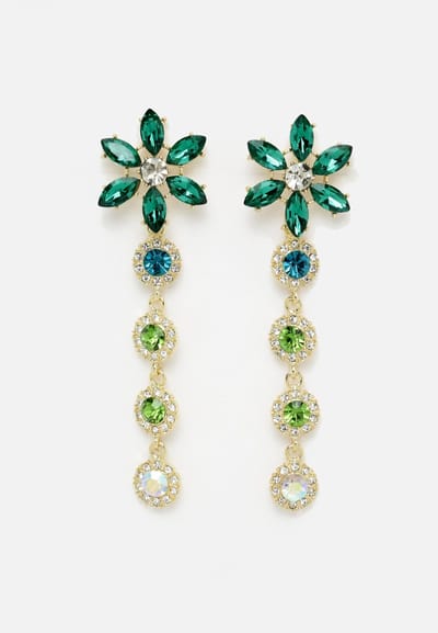 AVANT-GARDE PARIS Flower Tassel Earrings - Groen 8cm x 2.3cm - 1 stuk - Goudkleurige plating en post en back sluiting