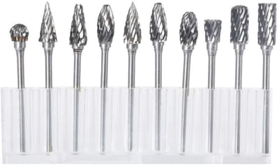 GELLDG Dubbel gecanneleerde roterende vijl - Mini houtbewerkingsvijl - Set hardmetalen freesjes - Gedeeltelijke dubbele snede voor precisiemetaalbewerking met duurzame concentrische boorbits - 10 stuks - 3*6mm