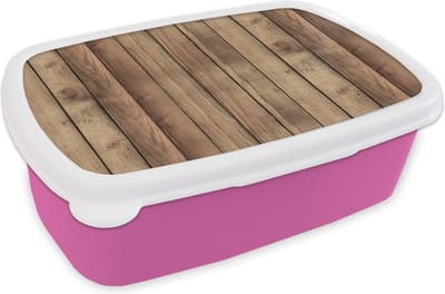 Broodtrommel Roze - Lunchbox - Brooddoos - Hout - Brocante - Patronen - 18x12x6 cm - Kinderen - Meisje