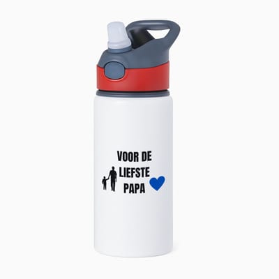 Hacebo® - voor de liefste papa waterfles met rietje rood - Papa - cadeau papa - cadeau - verjaardag papa - vaderdag - beste papa - water fles - 650ML