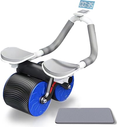 Ab Roller met timer-Ab Wheel-buikspiertrainer-automatische rebound met stabiele dubbele wielen-buiktrainer met kniemat-ABS-trainingsapparatuur-voor mannen en vrouwen
