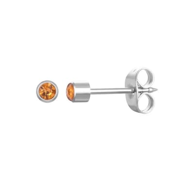 Aramat Jewels | Oorbellen | Stalen Schietoorbellen met Kristalsteentje | Zilverkleur / 3mm / Oranje | |3mm | Staal | Kinderen, Volwassenen | Verkleurd niet