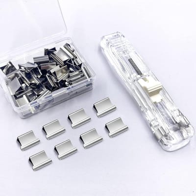 Kleine nietmachine set - Mini nietmachine Duwnietmachine - Papier binden - Herbruikbare clips - 115x25mm - Transparant Blauw