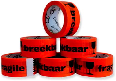 Verpakkingstape Breekbaar - Waarschuwingstape Verzending - Pakketten Verzegelen - Duidelijke Waarschuwing - 6 x 66 meter - Bedrukt