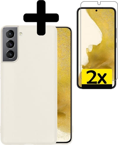 Hoesje - Met 2x Screenprotector - Geschikt voor Samsung Galaxy S22 - Sterk & Shockproof - Back Cover - Siliconen Case - Telefoon Hoes - Telefoonhoesjes - Wit