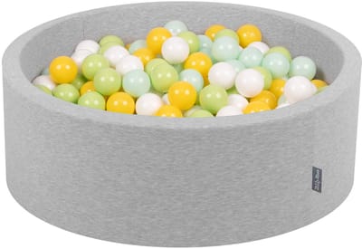 KiddyMoon ballenbad 90x30cm/200 ballen ballenbad met kleurrijke ballen voor baby's kinderen rond, lichtgrijs:wit/mint/lichtgroen/geel