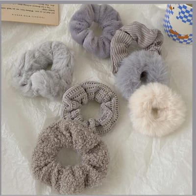 7 Stuks/Set Dames Haar Scrunchies Set Pluche Effen Haarband voor Meisjes Paardenstaarthouder Elastiekjes Haarbanden Haaraccessoires grijze kleur