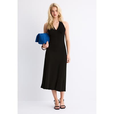 Stradivarius Midi-jurk met knoopdetail op de rug  Zwart XS