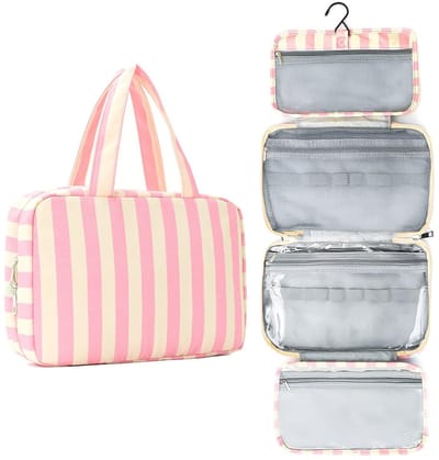 Dailygoods- Toilettas Dames Waterdicht - Opvouwbare Reis-Toilettas - Organizer met Haken - Grote Capaciteit - Meerdere Vakken - Polyester 26,5 x 18 x 7,5 cm - Make-uptas