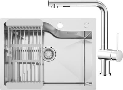 CECIPA max Spoelbak Keuken 60x45CM - Spoelbakken met Afdruiprek - Enkele spoelbak Met Uittrekbare Uitloop Keukenkraan - Incl. Sifon en Afvoerzeefje - RVS