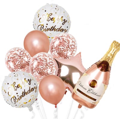 Feestelijke Verjaardag ballonnen Set - 9 kleurrijke items - Feest Versiering - Champagnefles Ballon - Roze Witte Versiering - Happy Birthday Ballonnen - Feest Decoratie - 18 Jaar - Verjaardag Decoratie Ballon Set - Vrijgezellen Ballon - Fienosa