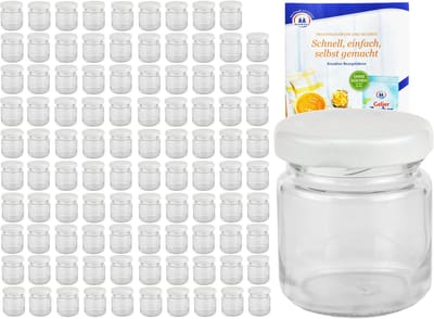 Set van 100 potjes 53 ml Naar 43 wit deksel incl. Diamant Gelierzauber receptenboekje