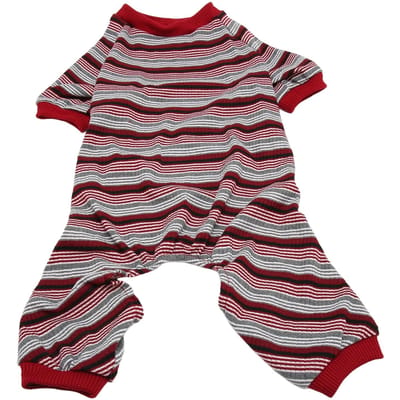 Pyjama pour chien doux extensible lavable en machine à 4 pattes rayé pull pour chiot vêtements de nuit pour le printemps maison L L gray