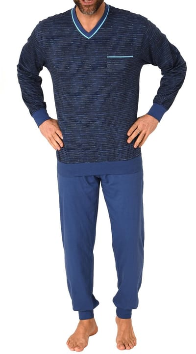 Herenpyjama lange mouw met manchetten in elegante minimal print - ook in overmaten