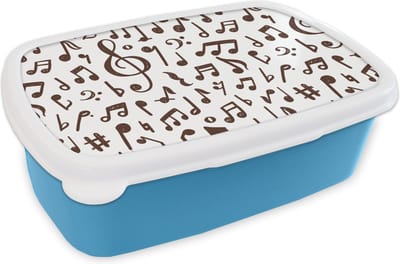 Broodtrommel Blauw - Lunchbox - Brooddoos - Muzieknoten - Patronen - Muziek - 18x12x6 cm - Kinderen - Jongen