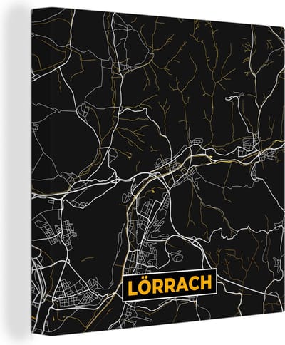 Canvas Schilderij Stadskaart – Kaart – Lörrach – Gold – Duitsland – Plattegrond - 20x20 cm - Wanddecoratie