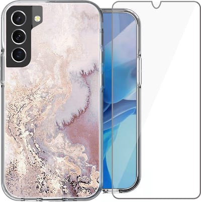 Hoesje geschikt voor Samsung Galaxy S22 - Siliconen Shock Proof Case Back Cover Hoes Marmer Roze + Screenprotector Gehard Glas Screen Protector
