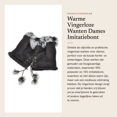 Vingerloze Wanten - Warme Handschoenen - Imitatiebont - Dames - Herfst/Winter - Verstelbaar Koord