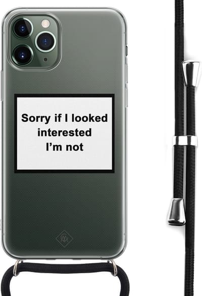 Casimoda® hoesje met koord - Geschikt voor iPhone 11 Pro - Not Interested - Afneembaar koord - Siliconen/TPU - Wit