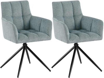 CLP Jonah Set van 2 eetkamerstoelen - met armleuning - klassiek - Draaibare - 180° automatisch terugdraaimechanisme - stof - Stof/turkis