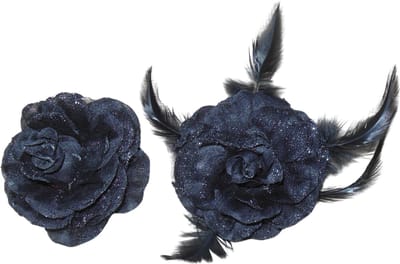 2 roosjes middel met duckklem zwart glinsterend