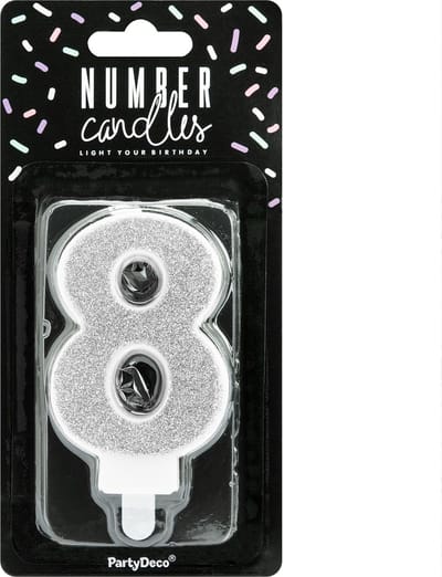 PartyDeco Verjaardag Kaars Nummer 8 - Zilver